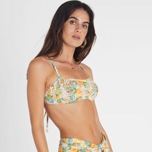 Aqua Blu 100B NWT $128 Dahlia Sara Bikini Top Floral Print Yellow Green White 10